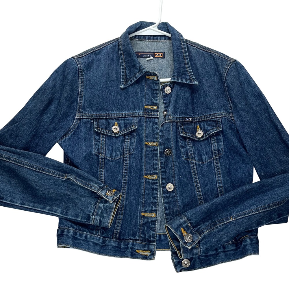 Armani Exchange Denim Jacket Womens M Blue Cotton Trucker A/X Jeans & Co. Coat